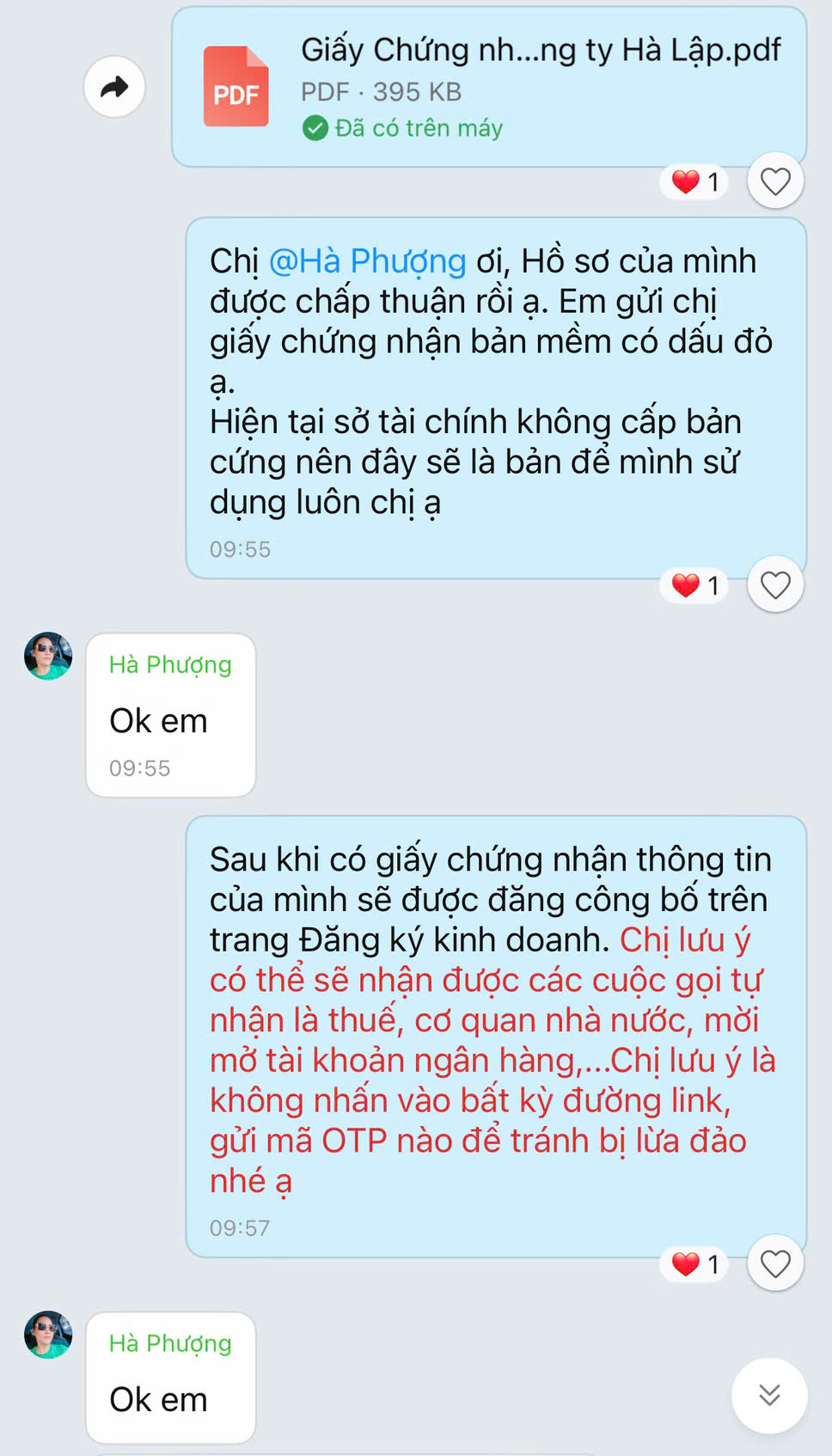 Bằng chứng phản hồi khách hàng 1