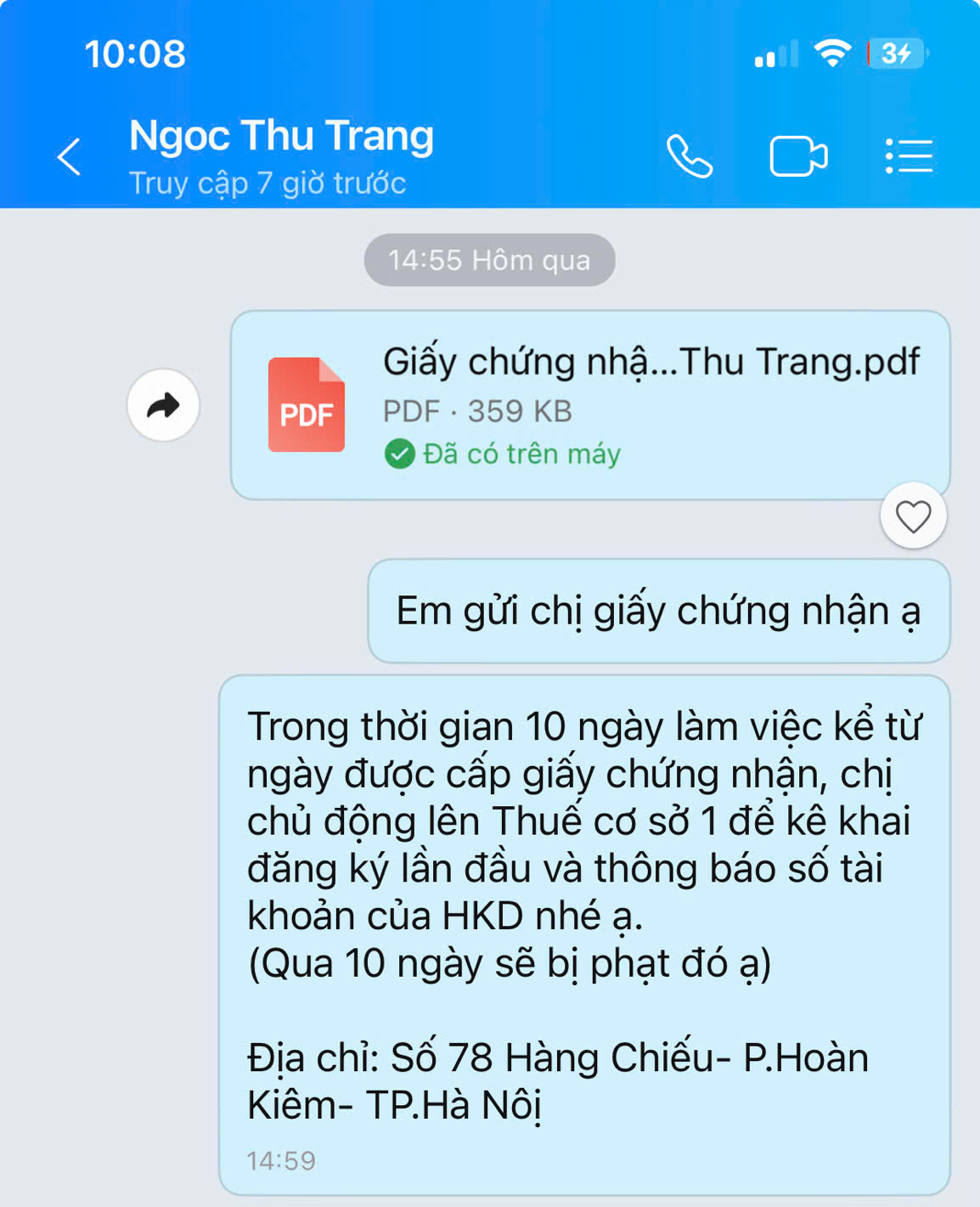 Bằng chứng phản hồi khách hàng 3